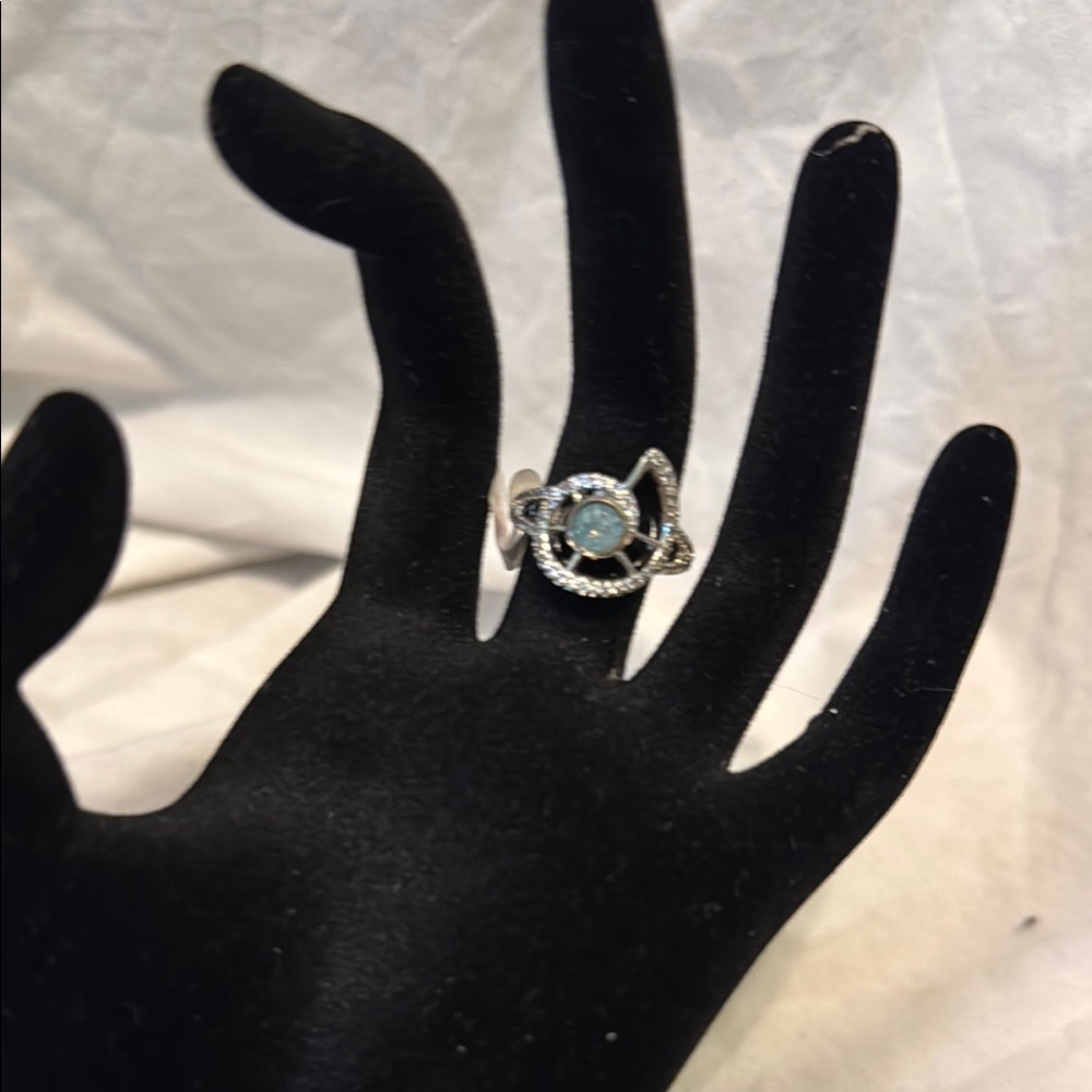 Silver and Blue Art Deco Statement Ring